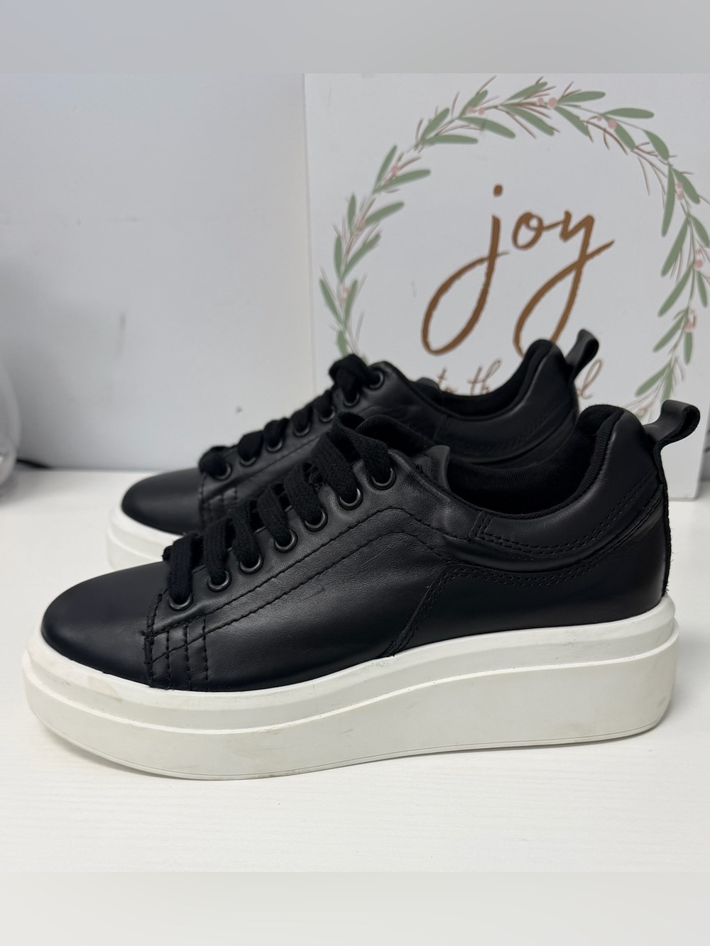 NEW Zara Black Leather Platform Sneakers with White Sole SIZE 6